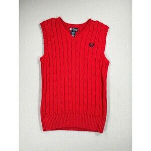 Chaps Boys Large 14-16 Red Sweater Vest Cable Knit Cotton Preppy V-Neck Youth